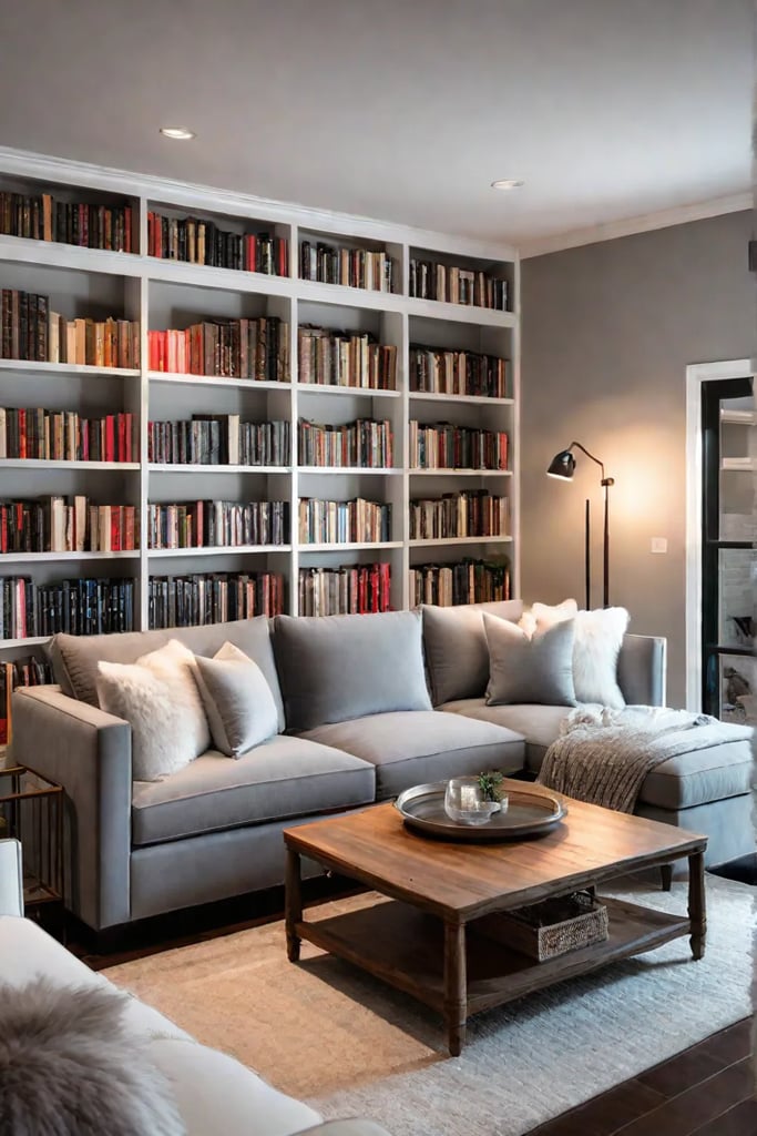 Comfortable living room with sectional sofa and faux fur throw