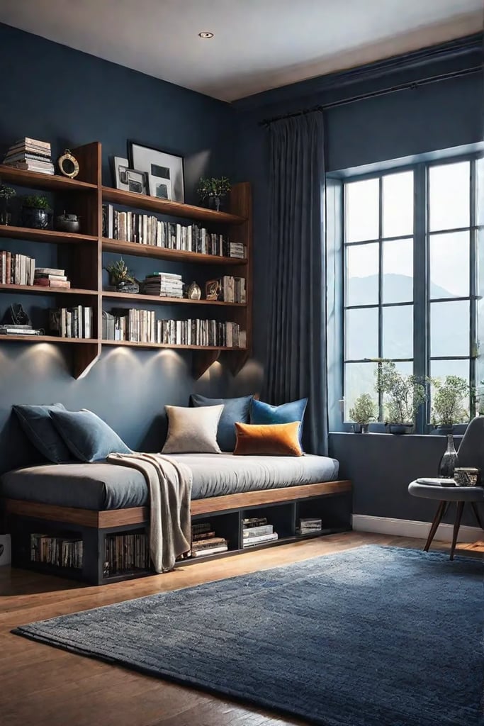 Comfortable window seat in a balanced and aesthetic reading nook