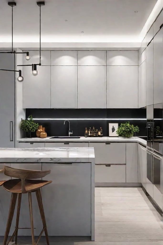 Compact kitchen with track lighting and spotlights