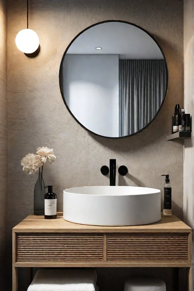 Contemporary and sophisticated small bathroom with layered patterns