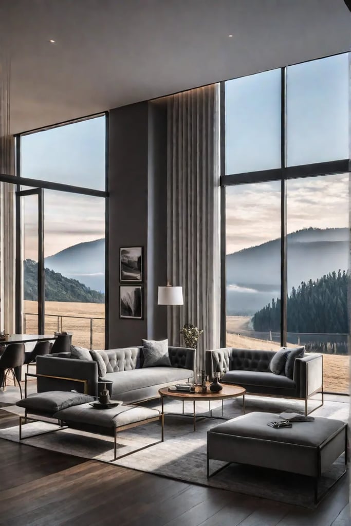 Contemporary living room with minimalist lighting fixtures and accent lighting