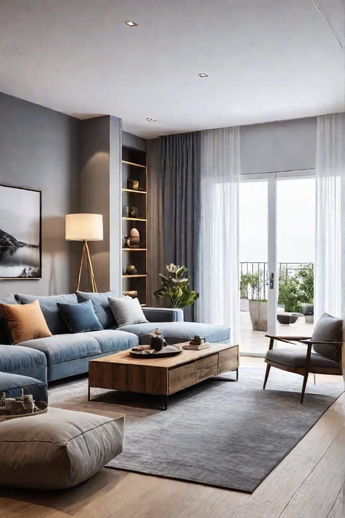 Cozy Scandinavian living room with natural materials and calming colors