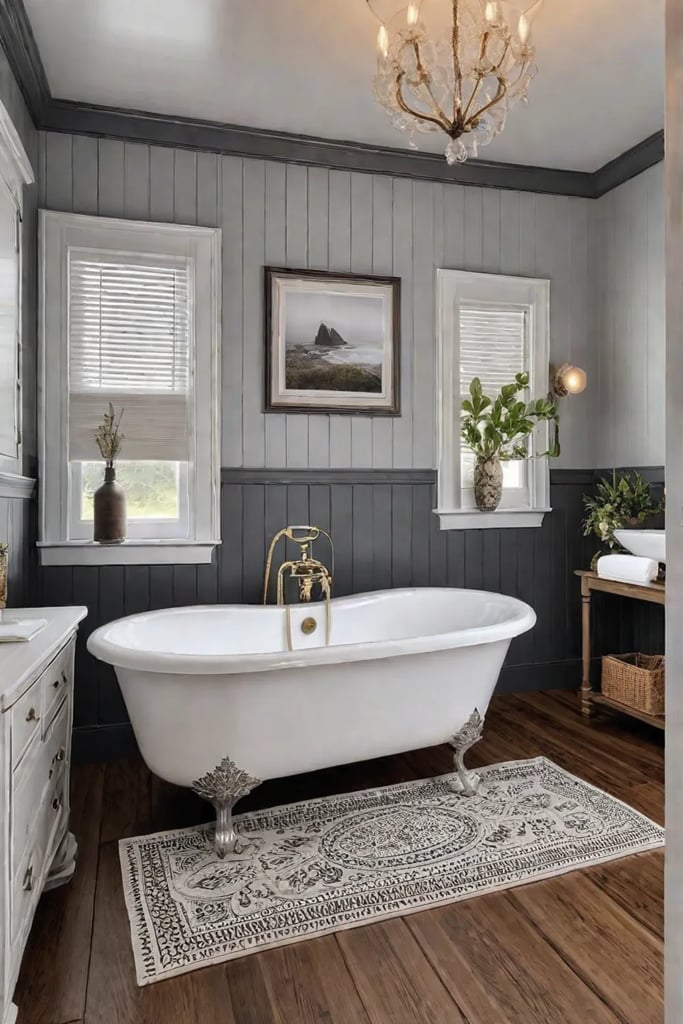 Cozy bathroom with shiplap wall and clawfoot tub