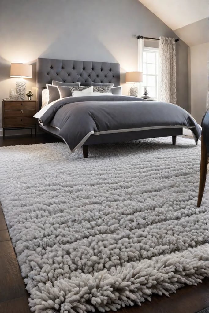 Cozy bedroom with a plush area rug that adds warmth and style
