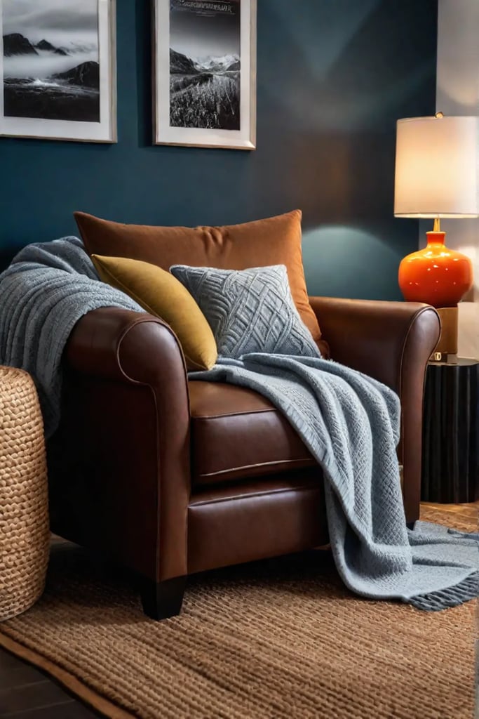 Cozy corner with fur rug and cushions