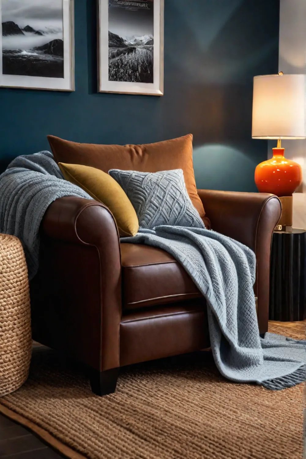 Cozy corner with fur rug and cushions