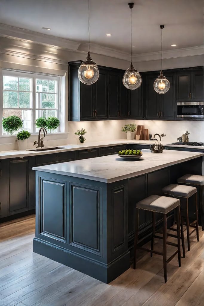 Cozy kitchen with layered lighting for warmth and functionality