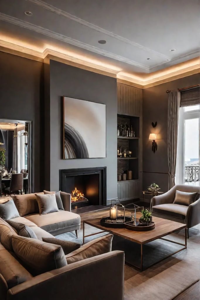 Cozy living room with fireplace and armchairs