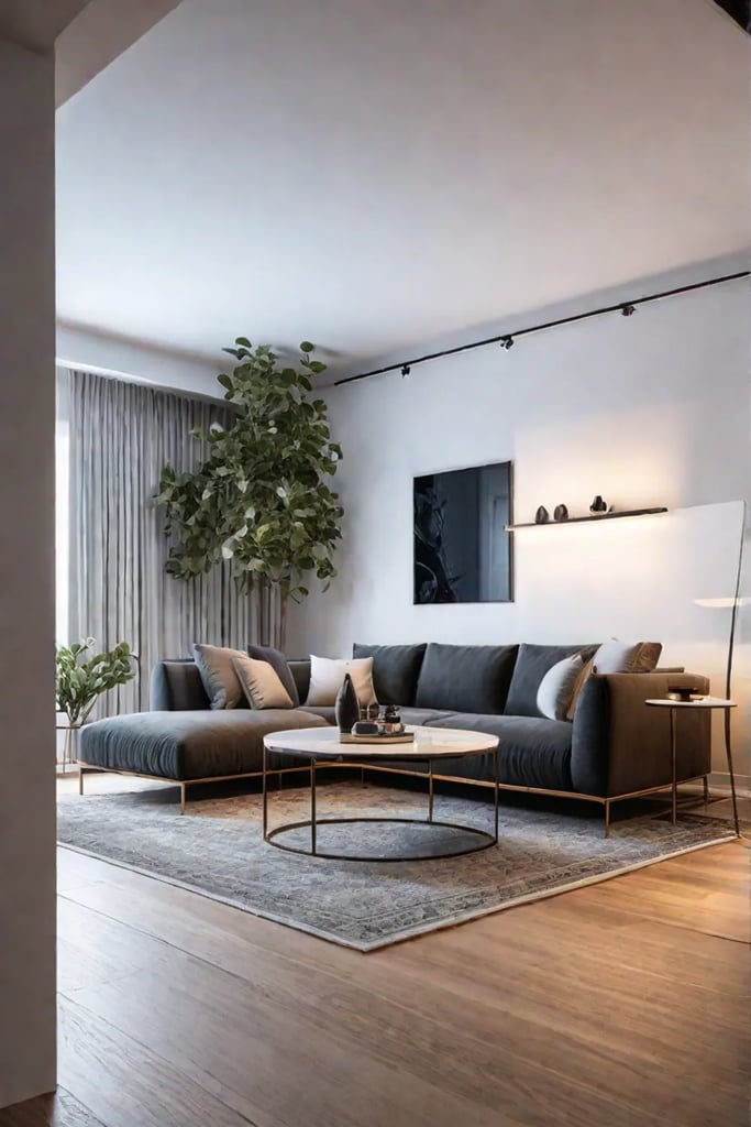 Cozy living room with layered lighting