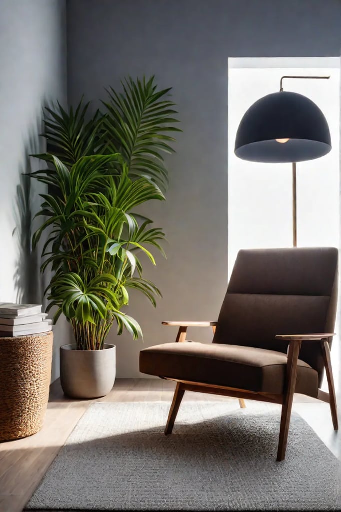 Cozy reading nook surrounded by airpurifying plants and natural light