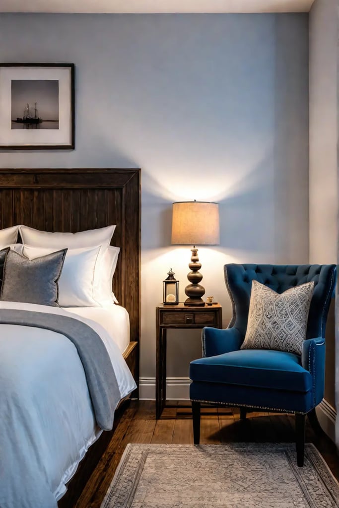 Cozy rustic reading nook with vintage table lamp