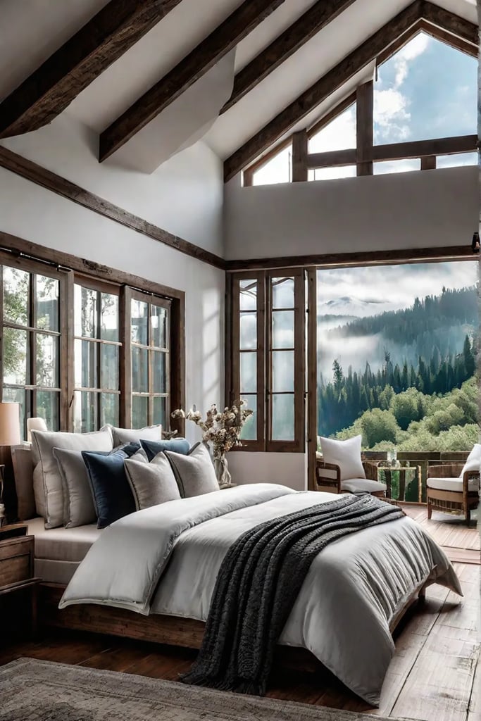 Cozy window seat in a rustic bedroom