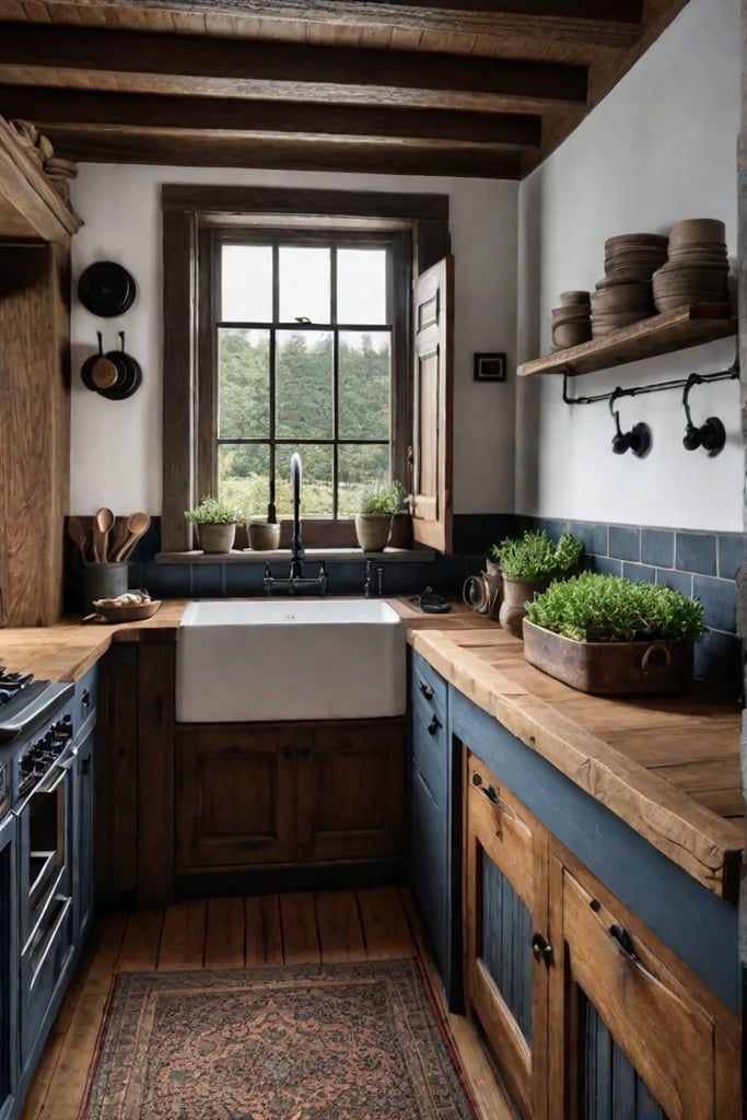 Cozy and inviting English cottage kitchen with warm color palette