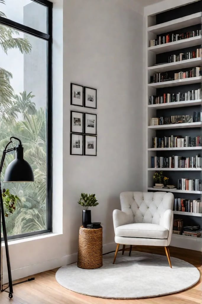 Cozy armchair by a window in a reading nook