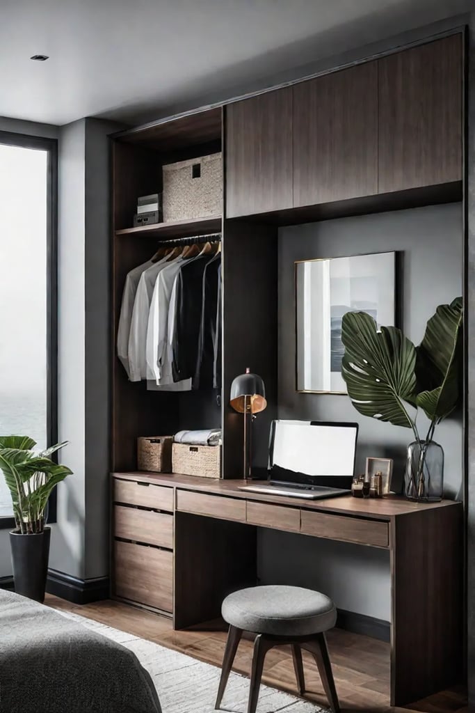 Custombuilt wardrobe with integrated desk and vanity