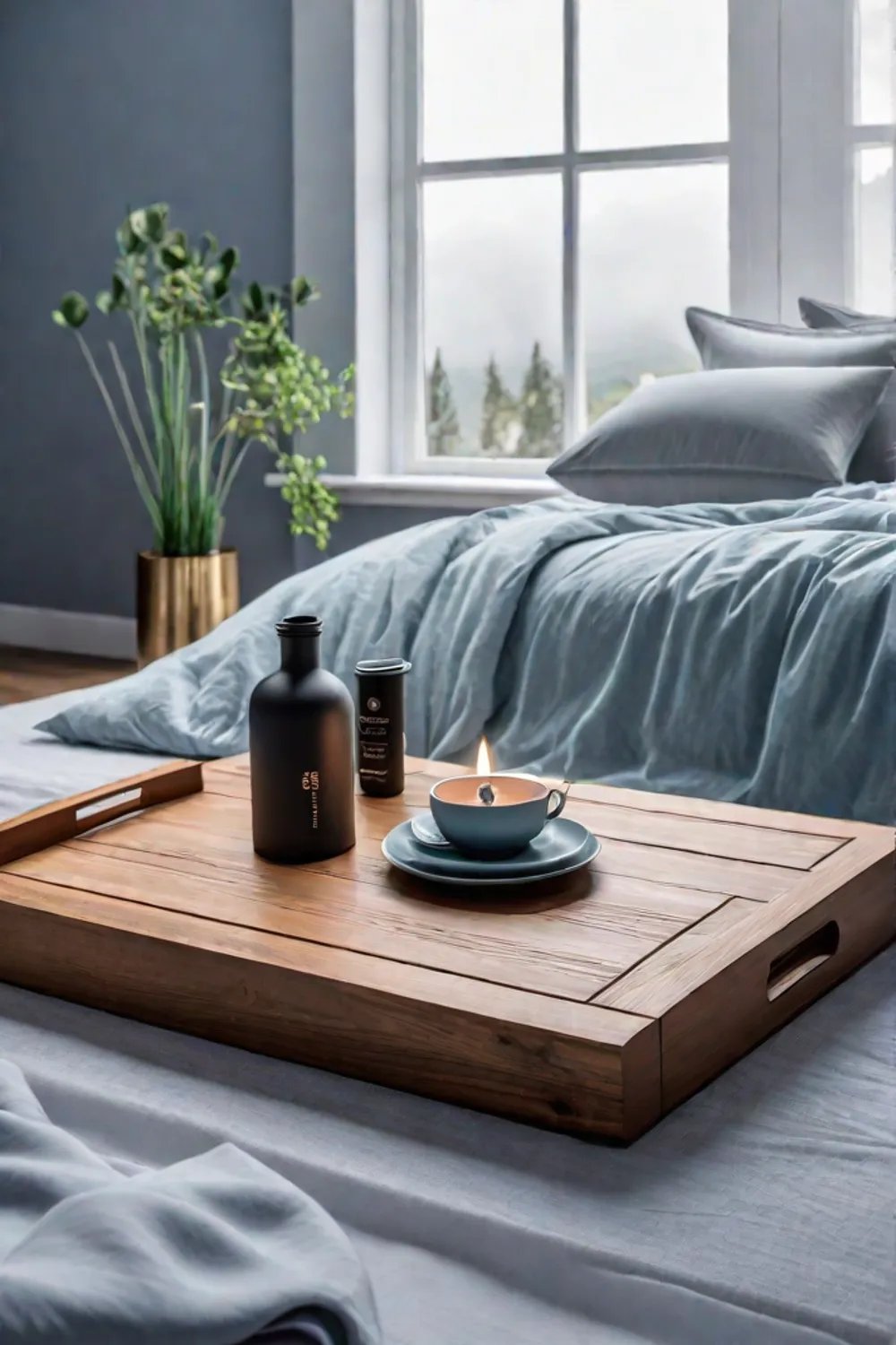 DIY bed tray from wooden board