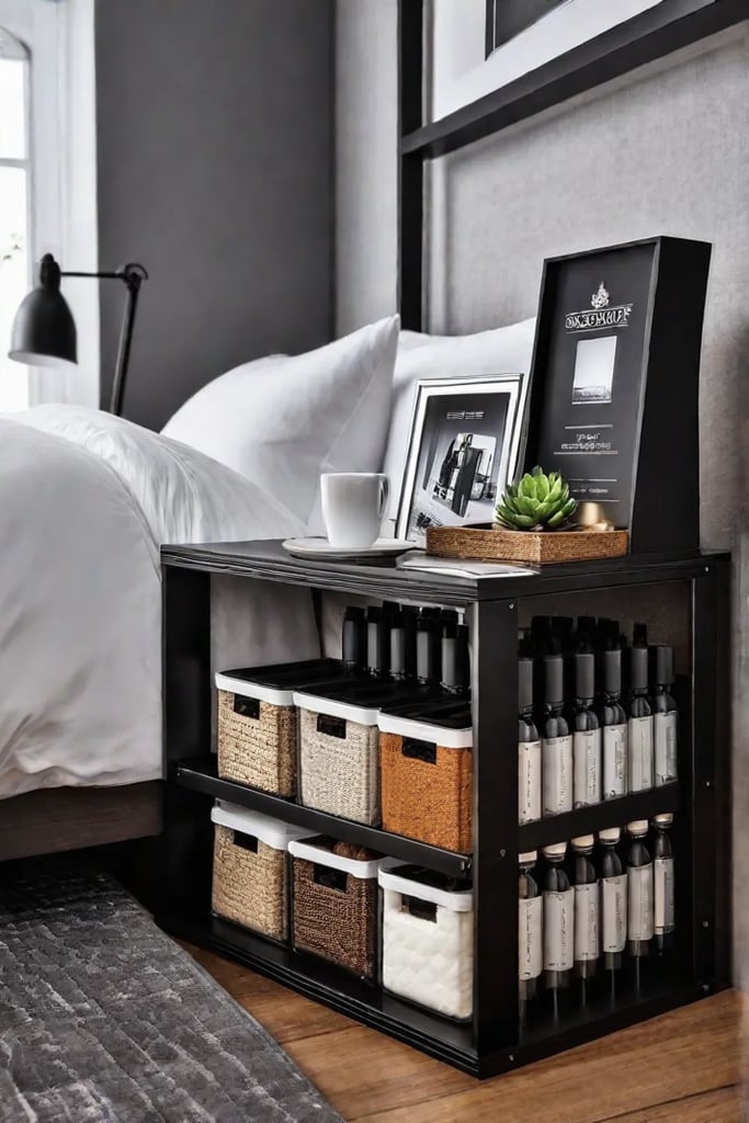 DIY bedside organizer from old spice rack