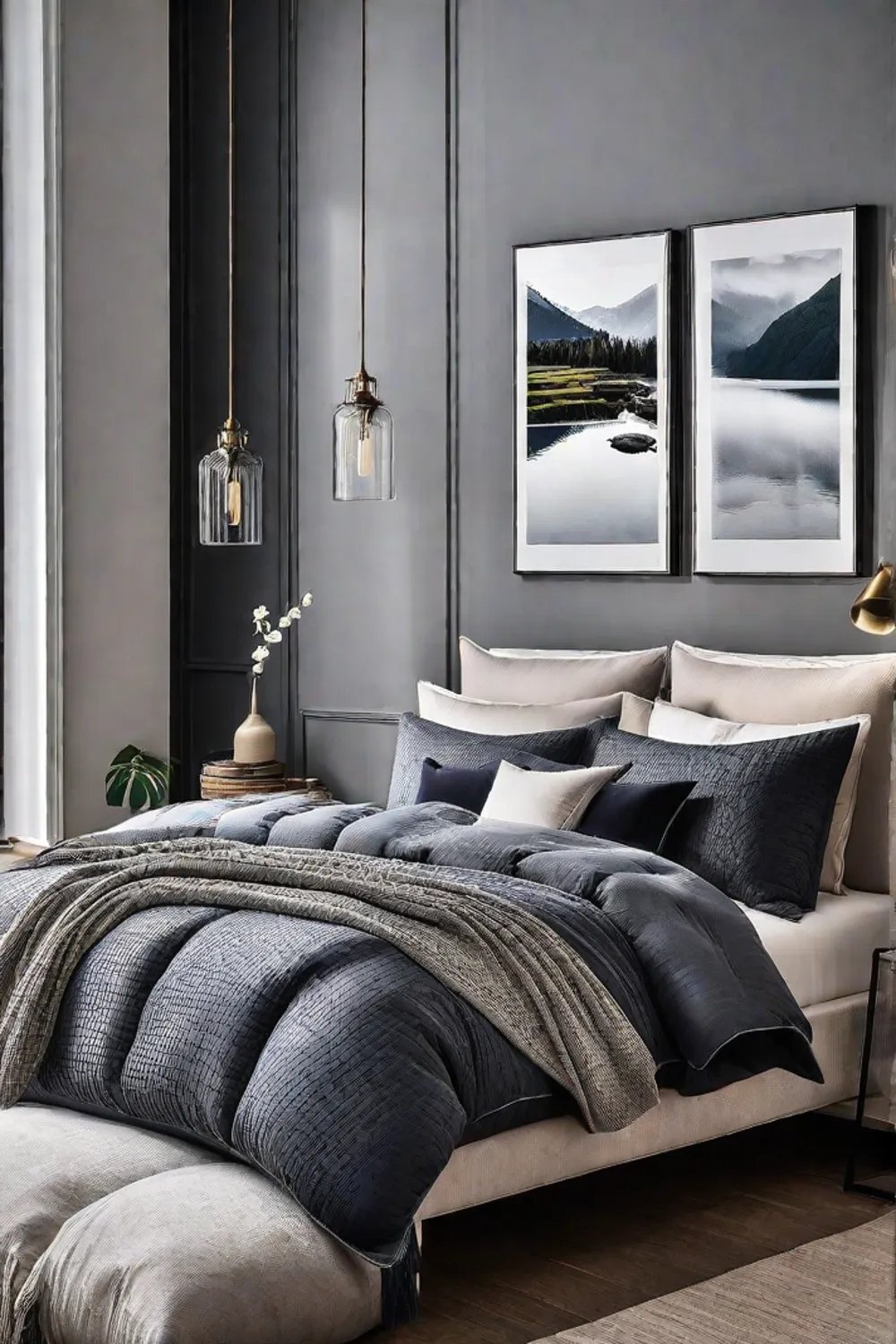 DIY knitted pillow covers in cozy bedroom