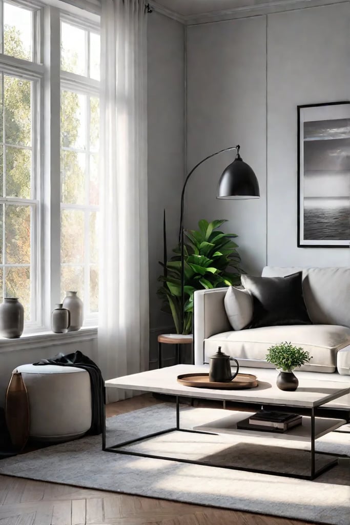 Decluttered living room with minimalist furniture