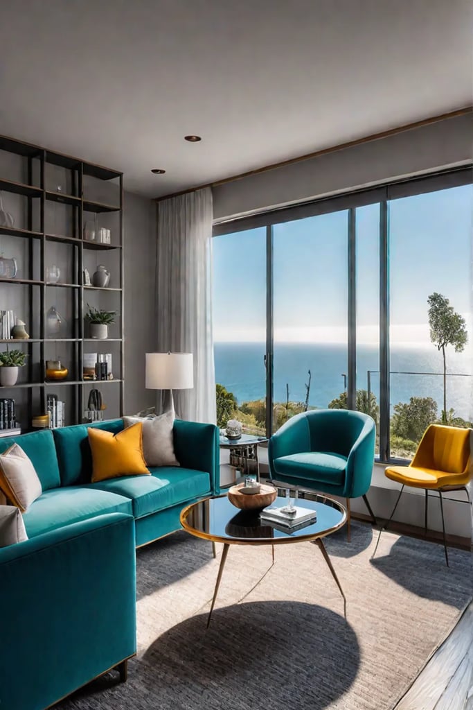 Defining a conversation area in a small living room using color and furniture