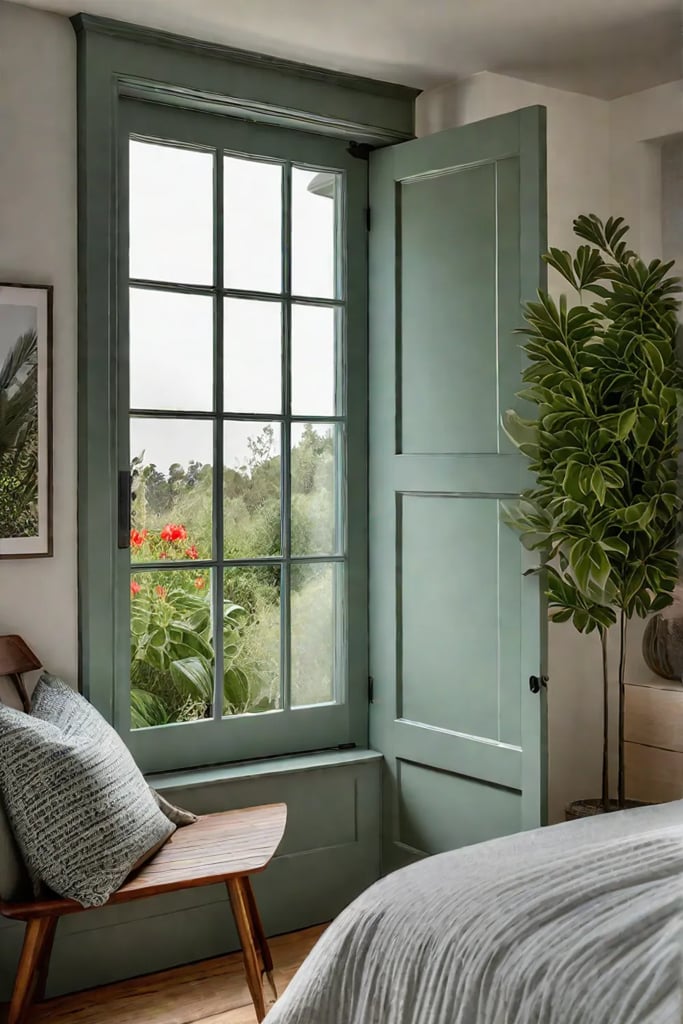 Dutch door in a rustic bedroom with garden view