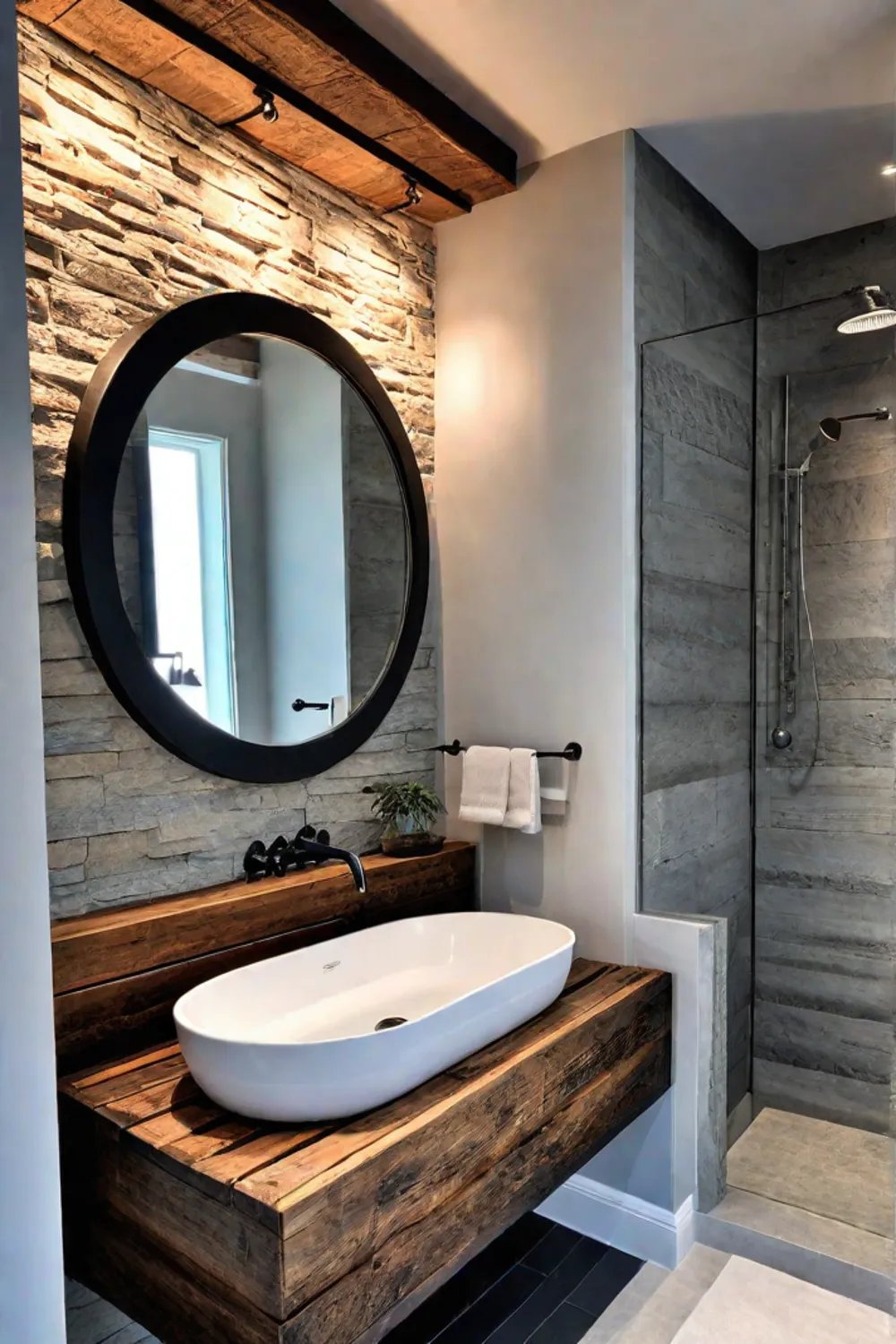 Earthy and sustainable small bathroom with natural materials