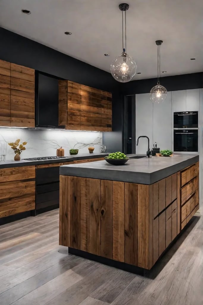 Eclectic kitchen island with mixed materials and textures