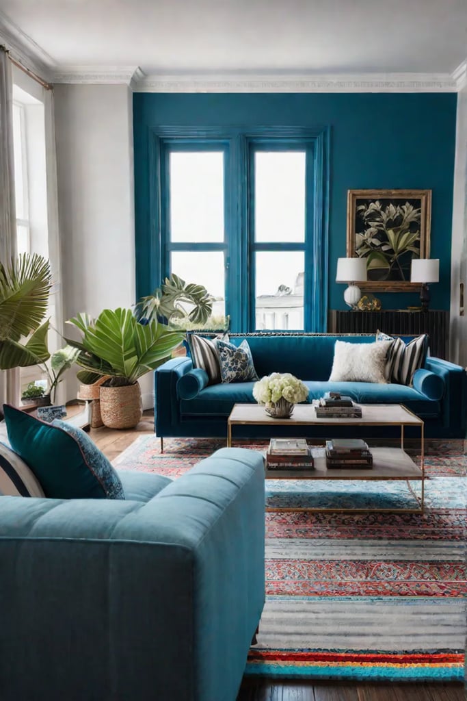 Eclectic living room with a mix of patterns and textures