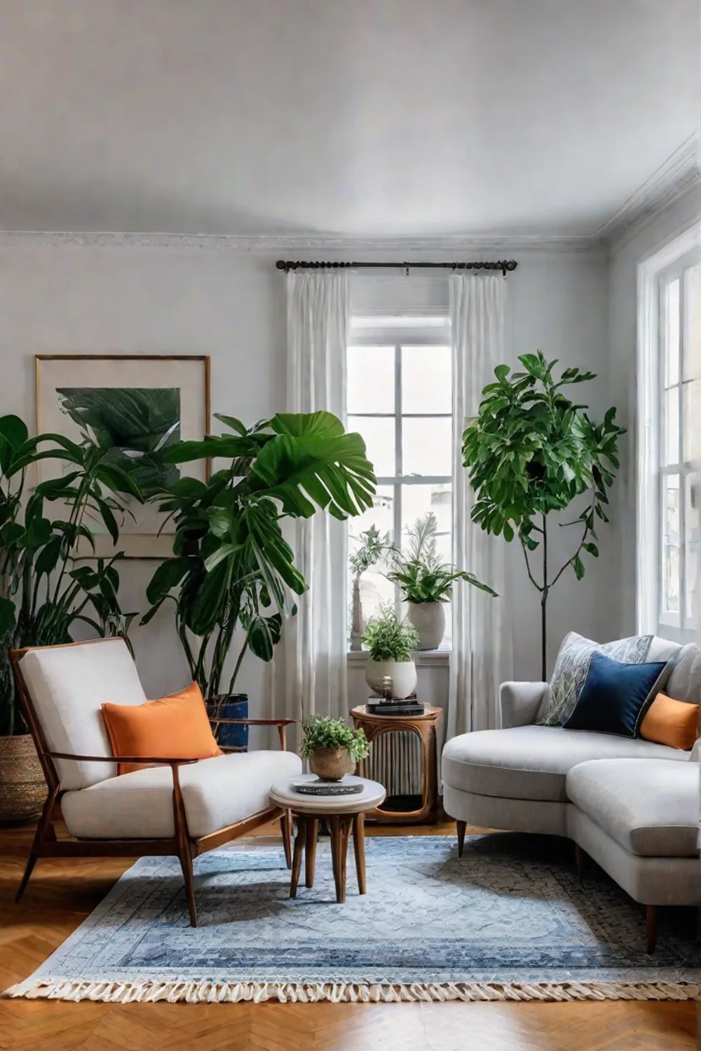 Eclectic living room with vintage and modern furniture