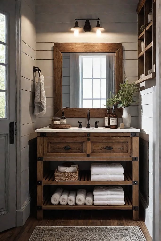 Farmhouse Bathroom Vanity with Vintage Accents