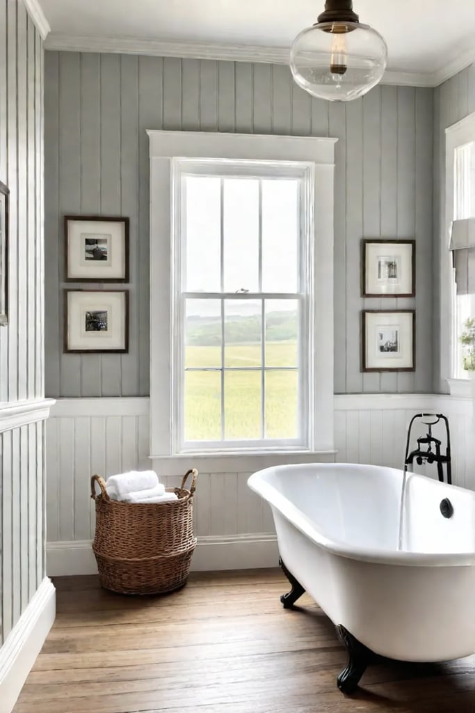 Farmhouse Bathroom with Beadboard Walls and Clawfoot Tub