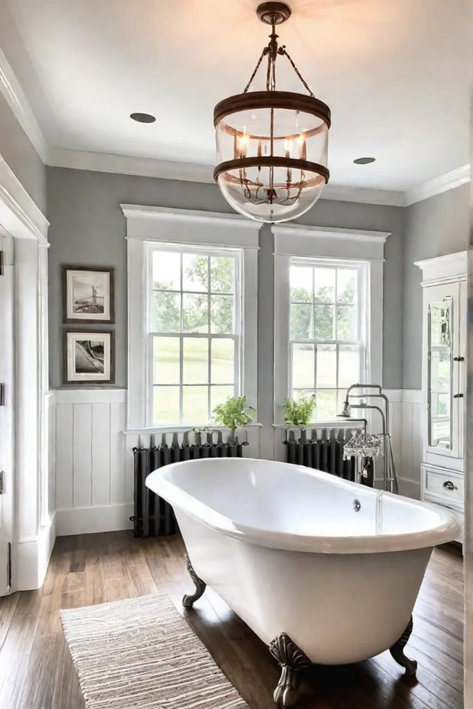 Farmhouse Bathroom with Clawfoot Tub and Shiplap Walls