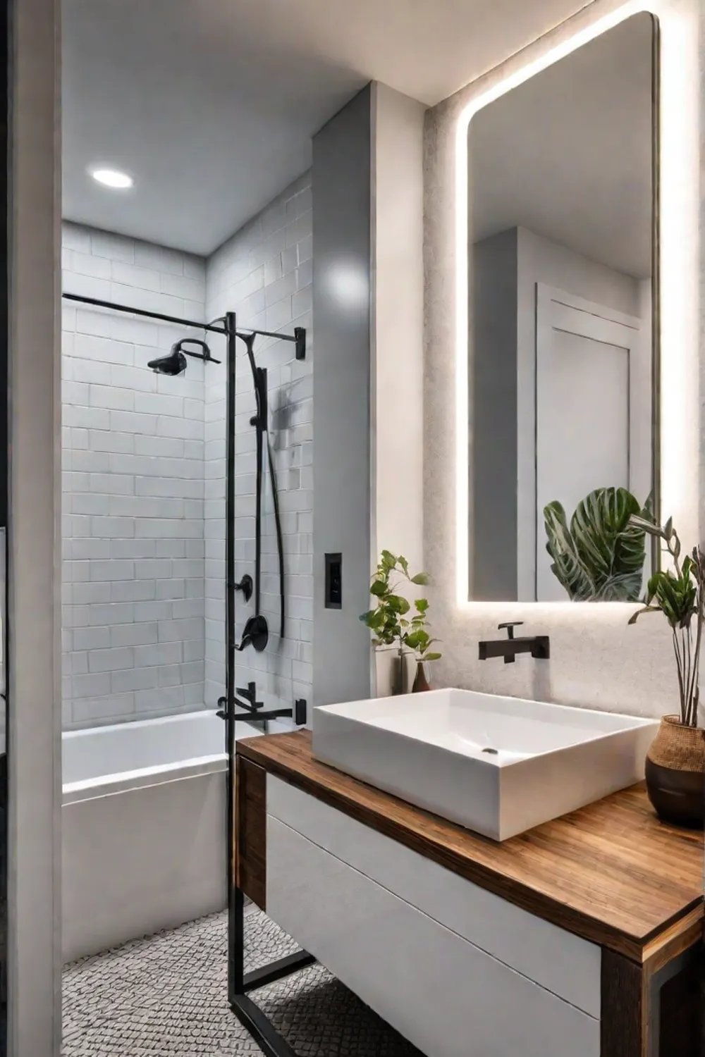 Farmhouse bathroom with warm lighting
