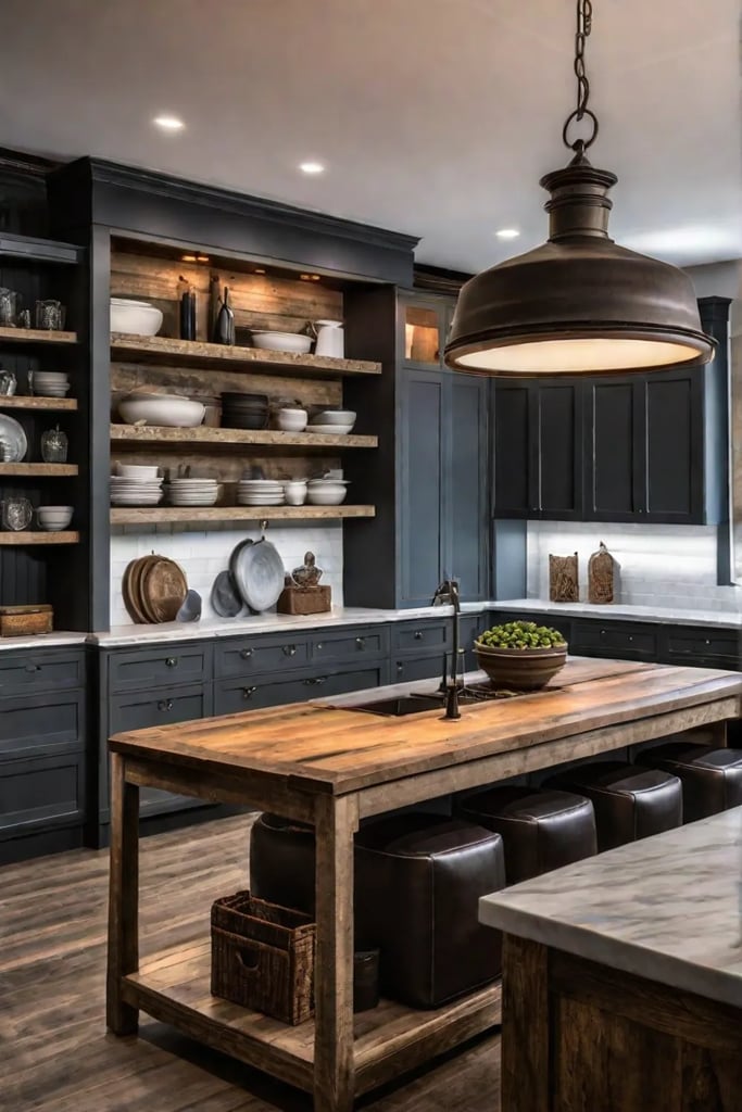 Farmhouse kitchen with reclaimed wood island countertop