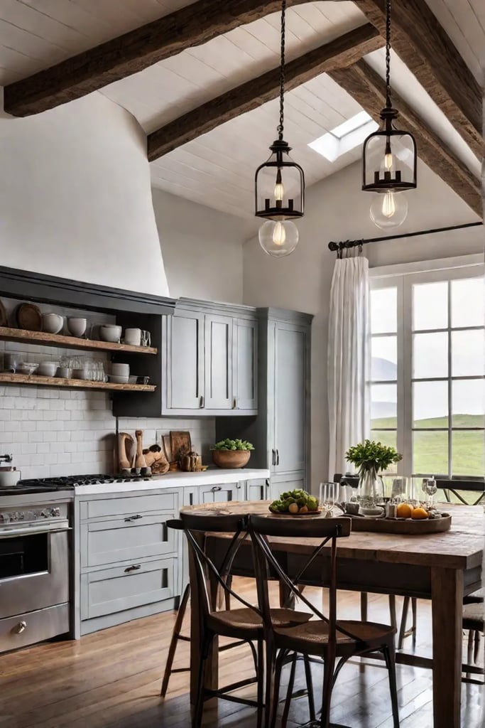 Farmhouse kitchen with vintage pendant lights