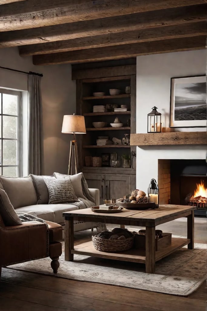 Farmhouse living room with rustic furniture