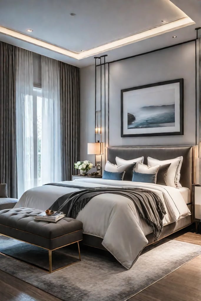 Guest bedroom with a comfortable sleeping zone and seating area