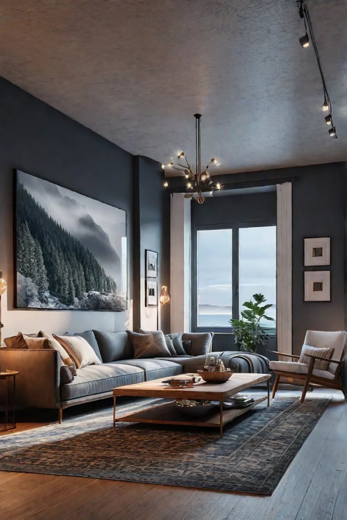 Hyggeinspired living room with soft lighting and comfortable seating