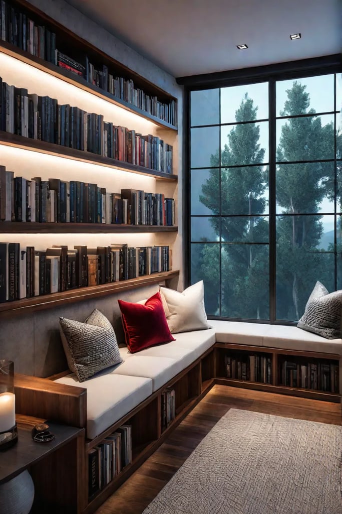 Immersive reading space surrounded by books