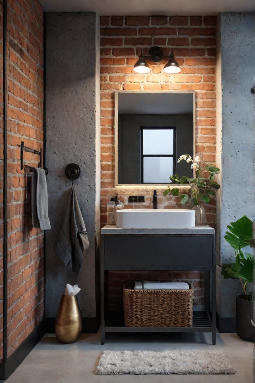 Industrial bathroom with edgy lighting