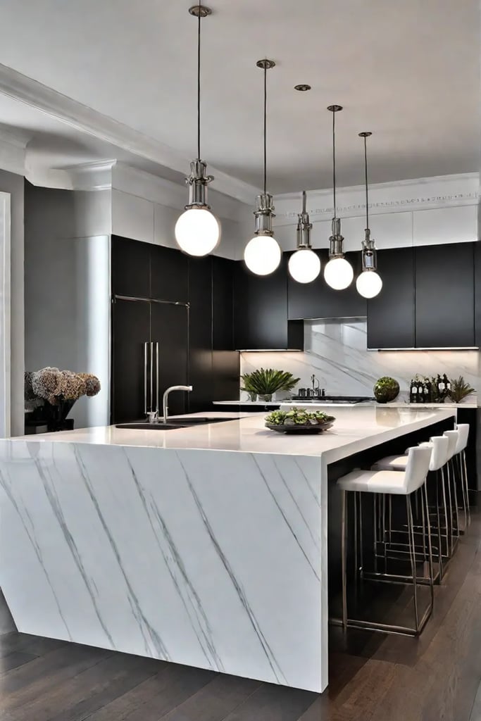 Industrial kitchen with pendant and recessed lighting