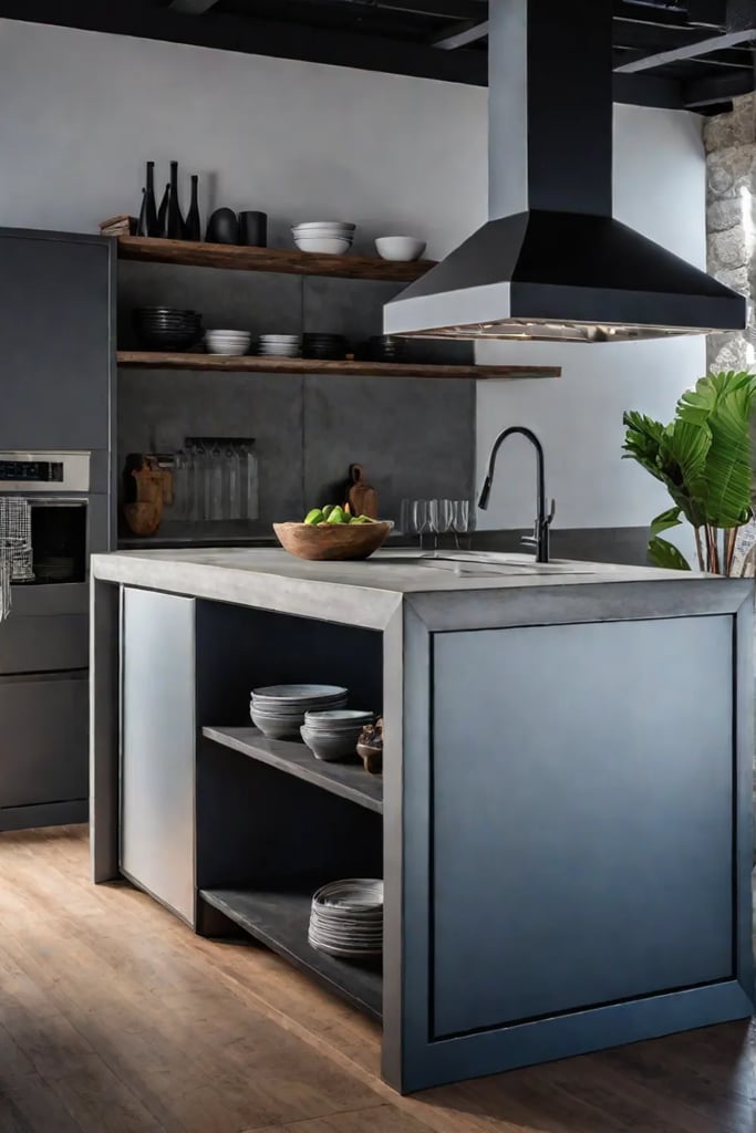 Industrialchic kitchen island with concrete countertop and metal accents