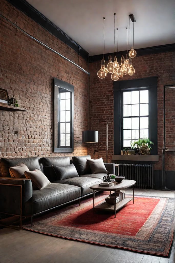 Industrialstyle living room with exposed brick and vintage elements