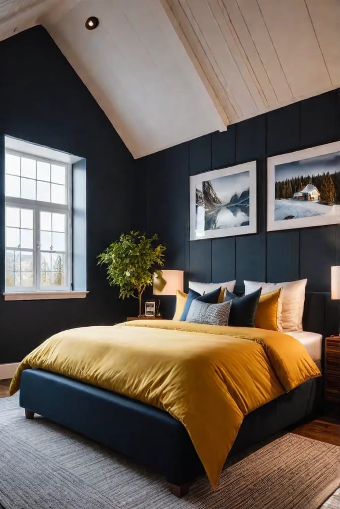 Inviting bedroom with a soaring vaulted ceiling and natural light flooding through