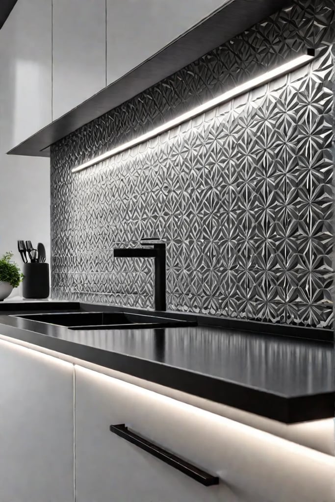 Kitchen backsplash with LED strip lighting