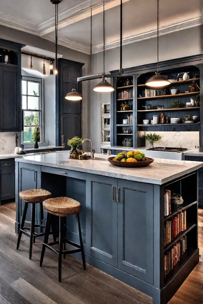 Kitchen island with builtin bookshelf