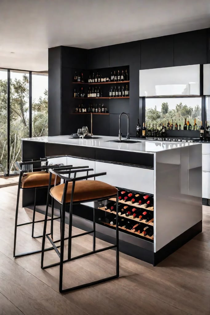 Kitchen island with builtin wine rack