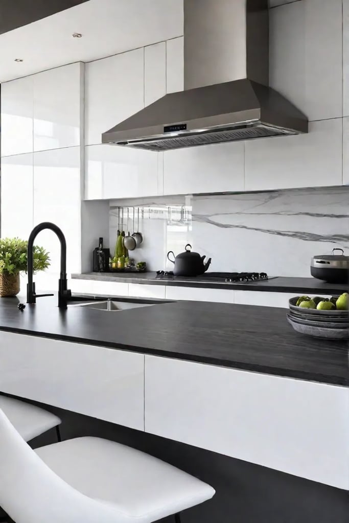 Kitchen island with contrasting countertop and cabinet colors