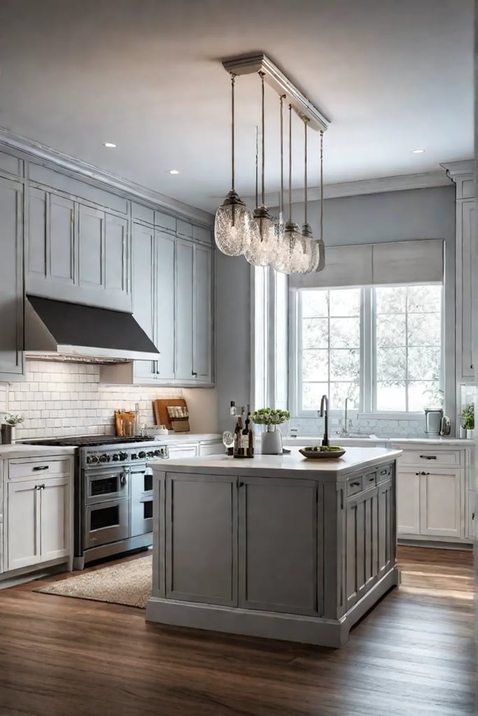 Kitchen with a diverse range of lighting fixtures for layered illumination and