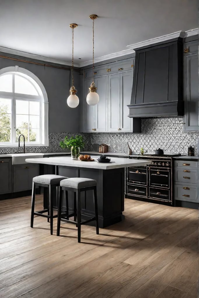 Kitchen with accent lighting on statement backsplash